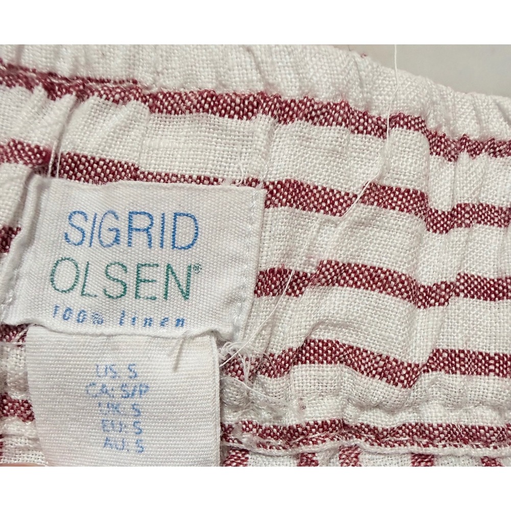 Sigrid Olsen Women Small 100% Linen Striped Wide Leg Pants Red White Elastic - Picture 7 of 8